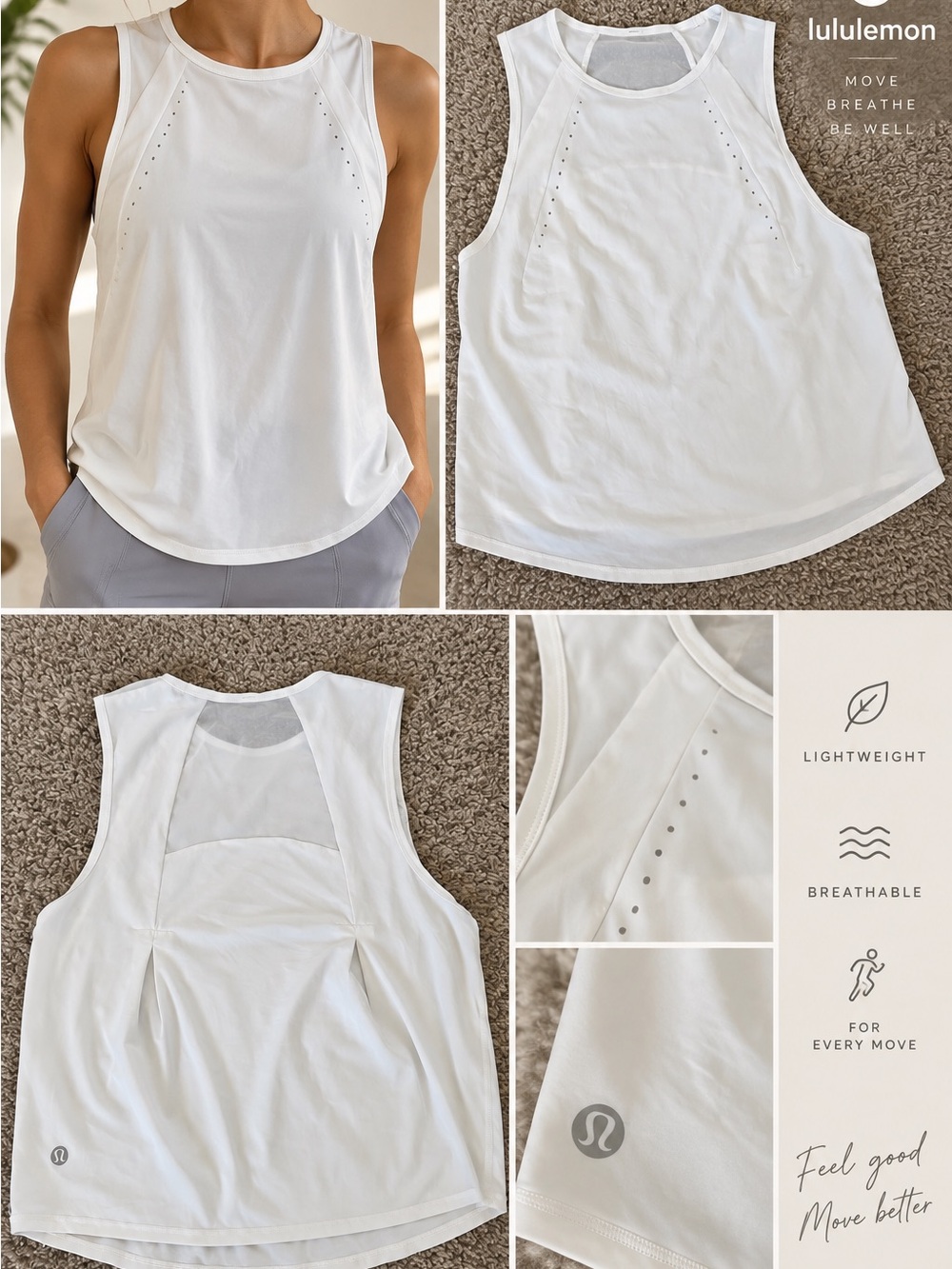lululemon athletica White Lightweight Laser-Cut Performance Tank